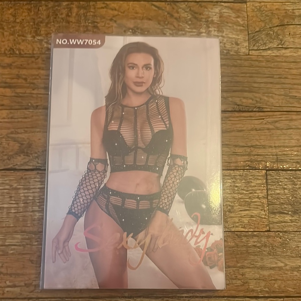 Black Fishnet Lingerie Set with Arm Sleeves